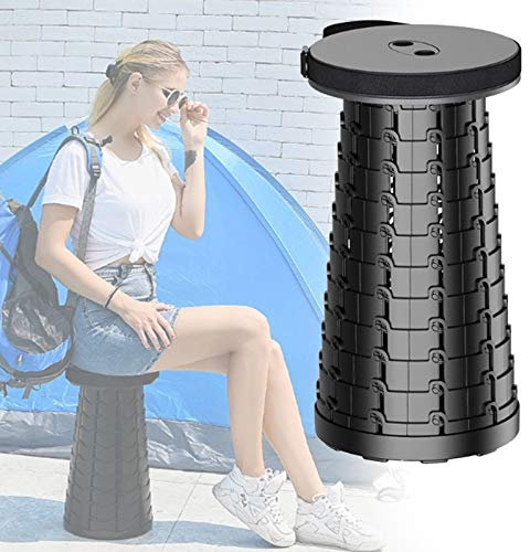 Einziehbarer Klapphocker Im Freien Höhenverstellbarer Teleskop Hocker Tragbarer Klappstuhl, Leicht und Tragbar, Sicher und Robust, Kann Bis zu 150 Kg, für Camping, Outdoor,Schwarz