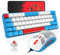 T60 Mini 60% Mechanische Tastatur-Maus-Sets, Kompakt 62 Tasten, Typ C Wired, 19 Hintergrundbeleuchtung Gaming-Tastatur + 6400 DPI RGB Maus + Mauspad, UK Layout für PC,Laptop - Blau/Rot Schalter