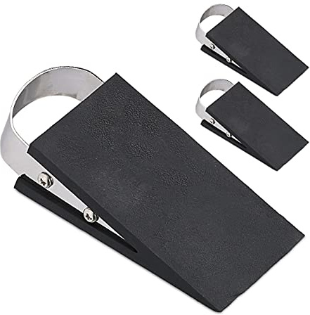 Relaxdays Türkeil 3er Set, Türstopper für Boden, Gummi, Edelstahl, rutschfest, HBT: 3 x 5 x 11,5 cm, schwarz/Silber