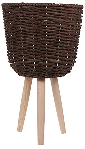 Cabilock 1stück Holz-Rattan Blumentopf Stehend Dekorativer Pflanzcontainer Für Wohnzimmer Schlafzimmer Büro Einfache Handhabung Langlebig Und Stilvoll Für Indoor-Pflanzen Tiefbraunem