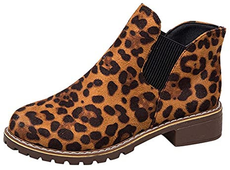 Yowablo Stiefeletten Damen Mit Absatz Chelsea Boots Damen Booties Damenmode Mädchen Leopard Flock Kurze Stiefel Booties Freizeitschuhe (39,gelb)