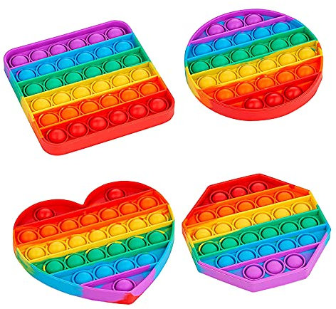 KICOSOADT Fidget Toys,Squeeze Toys groß,Rainbow Push Pop Bubble Fidget Sensory Toy für Kinder und Erwachsene, Stress Relief Pop Fidget Toy for Kids Adults (4 Packungen)