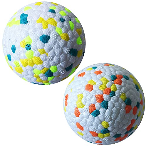 DEARLIVES Unzerstörbarer Hundeball, hohe Sprungkraft, Gummiball, als bissresistentes Zahn-Trainingsspielzeug für kleine, mittelgroße und große Hunde, Orange/Blau-Grün, 2 Stück