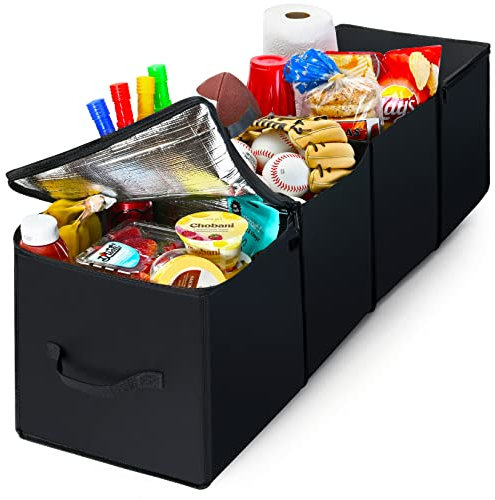 Trobo Trunk Organizer, Multipurpose Collapsible Car Storage Box With Insulated Cooler Compartments, X-Large Leak-proof Auto Grocery Bag Holder For Hot Or Cold Food, Truck, Van, SUV, Travel Accessories