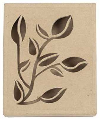 Décopatch BT077C - Schachtel aus Pappmaché, Pflanze rechteckig 15x12x3cm, für Wohndeko, einfach zum Verzieren, Kartonbraun, 1 Stück
