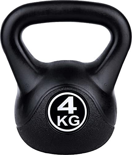 Fitforce Kettlebell 4 kg – Zementgefüllt mit robuster Kunststoff Ummantelung – langlebige Kugelhantel für Fitness, Krafttraining & Core Workouts - Kettle Bell schwarz