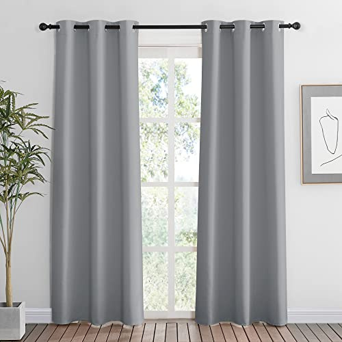 RYB HOME Lot de 2 Rideaux occultants pour Salon, fenêtre privée à économie d'énergie, Panneaux durables antirouille à œillets pour Chambre à Coucher, buanderie, 106,7 x 213,4 cm (l x L), Gris Clair
