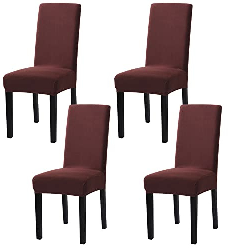 mafudoxi Stuhlhussen 4er Set, Stretch Abnehmbare Waschbar Stuhlbezug, Stretch Stuhlhusse mit Gummiband, für Hotel, Bankett, Restaurant, Haus, Party, Hochzeit(Brown, 4Stück)