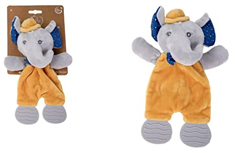 Dodo d'AMOUR - Beißring-Kuscheltier - Elefant - 022391 - Senf - Fleece - Geburt - Plüschtier - Baby - Beruhigend - Weich - Waschbar - 25 cm x 10 cm - Ab 0 Monaten