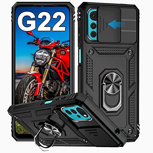 Funda para Motorola Moto G22 / E32 / E32s, Tapa Deslizante para La Cámara, Armadura Carcasa con 360° Magnético Anillo Soporte Silicona Antigolpes Protectora Carcasa para Motorola G22 / E32 / E32s