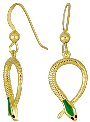 Garten Tier Haustier Reptil Ägyptischer Schlangenkopf Schlange Baumelnde Ohrringe Für Frauen Teenager Gelbgold Plattiertes .925 Sterling Silber