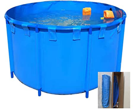 zklaseot Stahlrahmenbecken, Rund Leinwand Fischteich Pool Mit Halterung Groß Fold Aquarium Kinderbecken Fischbecken for Die Zucht Koi Agricultural, Farbe : Blau, Größe : 1.8X1M/2560L