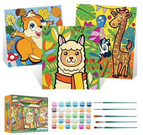 Sixth Space Paint by Numbers for Kids Ages 4-8, Beginner Framed Pre-Printed Acrylic Oil Painting, Includes (8x10, 8x9, 8x8 inch) Framed Canvas, 30 Acrylic Paint Pots, 5 Brushes, Pre-Drawn Canvas