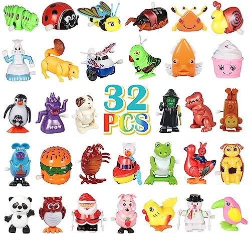 CIUGEO 32 PCS Assorted Wind-up Toys for Kids, Bulk Windup Animals Walking Jumping Swimming Flipping Clockwork Toys Stocking Stuffers for Kids, Easter Basket Stuffer