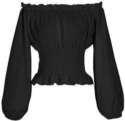 Womens Renaissance Blouse Peasant Off Shoulder Tops Pirate Long Sleeve Peasant Blouse （2XL,Z2724BK