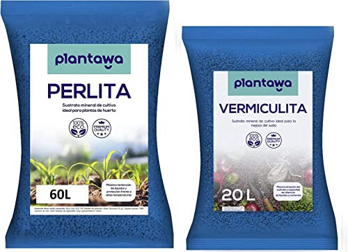 PLANTAWA Perlita 60l + Vermiculita 20L, Tierra para Plantas Sustrato Universal para Plantar Semillas Huerto Urbano,Abono Natural Tierra Jardín Exterior, Sustratos y Abonos,Ideal Suculentas,Akadama