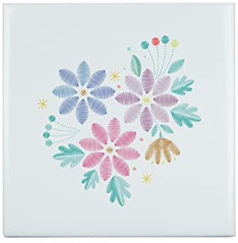Piastrella in ceramica decorativa 20 x 20 cm - Disegno Fiori di Campi Minimalisti Fatto A Mano Arte Illustrazione Colori Primari