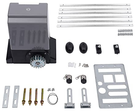 Automatic Sliding Gate Opener Kit Rack Driven Motor for Heavy Duty Slide Gates Up to 4400LBS (2000kg) with 2 Remotes Control, Driveway Security Gate Opener Hardware Kit
