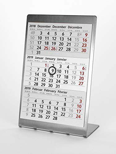 HiCuCo 3-Monats-Tischkalender für 2026 + 2027 + 2028 - Aufstellkalender - Edelstahl TypP1 (Premium)