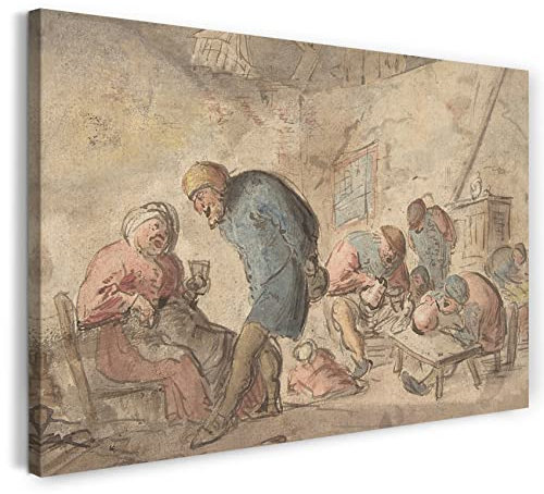 Leinwandbild (40x30cm) Adriaen van Ostade zugeschrieben: Trinkende Bauern: Bauernskizzen, Leinwand auf Keilrahmen gespannt und fertig zum Aufhängen, hochwertiger Kunstdruck aus deutscher Produktion