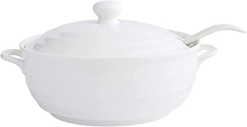 Soupière en céramique blanche pure avec couvercle à double poignée, cocotte ronde en céramique blanche/pot en argile/pot en terre cuite/ustensile de cuisine en céramique avec couvercle blanc - 1 200 m