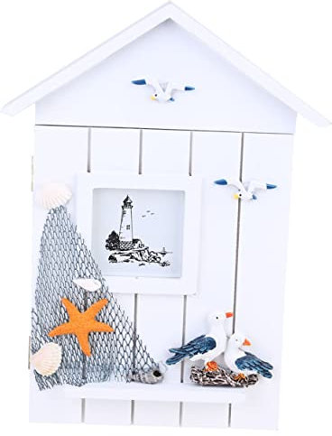 ABOOFAN 1 Pc Portachiavi a Parete Portachiavi Nautico Casetta Portachiavi in Legno Armadietto Portachiavi a Muro Cassetta Portachiavi a Muro Montaggio a Parete Bianca Di Legno Casa