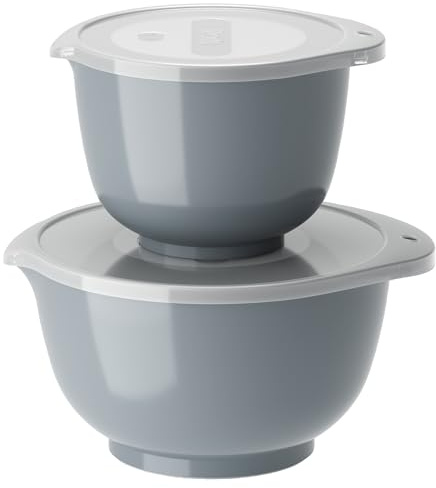 Rosti Margrethe Schüssel Set, Rührschüssel Set, 4-Teilig mit 2 Rührschüsseln und 2 Deckel, Teigschüssel aus Recycelbarem Kunststoff, 1,5 Liter und 3 Liter, Dusty Blue