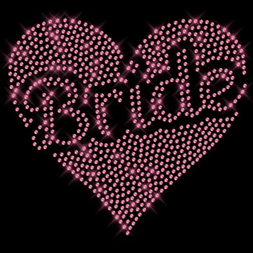 Glitzerdeals Bügelbilder Karneval Strass Braut Herz Schriftzug Bride pink Aufbügler für Textilien Braut Bügelmotiv JGA Aufbügler Junggesellinnenabschied