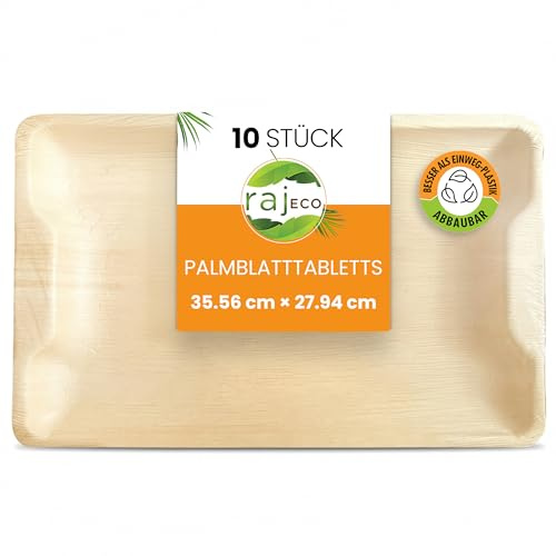 Raj Vassoi da Portata Monouso in Foglia di Palma 35,5 cm | Simili ai Vassoi in Bambù | Taglieri per Salumi, Piatti e Vassoi per Feste | Vassoi per Alimenti | Confezione da 10
