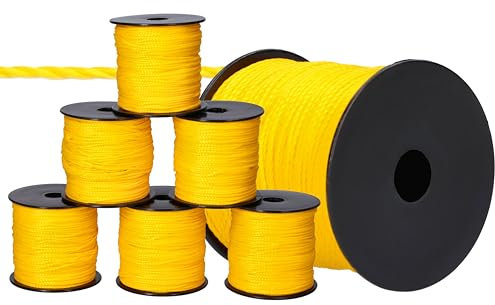 ToolSpace 6x Corda per muratori - 100m x 1,6mm - giallo - polipropilene seta - Corda per livellare - filo a piombo - Corda per intonaco di forza - durevole e resistente agli strappi