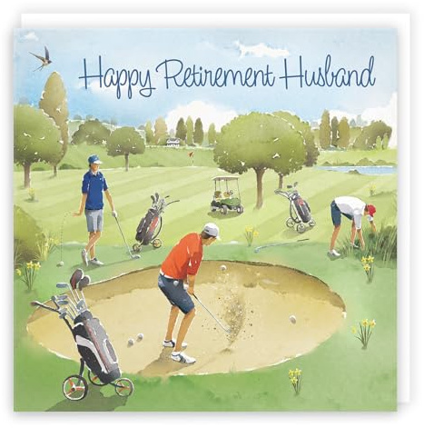Hunts England - Große Karte für Ehemann zum Ruhestand – Golf-Geburtstag – Milo's Gallery – Glückwunschkarte zum Ruhestand für Ehemann – Karte für Ehemann – Ruhestandskarte für Ehemann – 210 x 210 mm