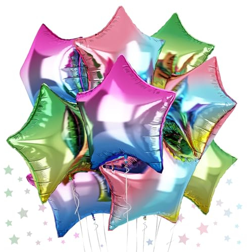 Gradient Color Star Foil Balloons, 18 Inch Rainbow Stars Shape Foil Helium Balloons Colorful Pentagram Aluminum Foil Party Balloons for Kids Birthday Rainbow Party Coloful Theme Party Decoration