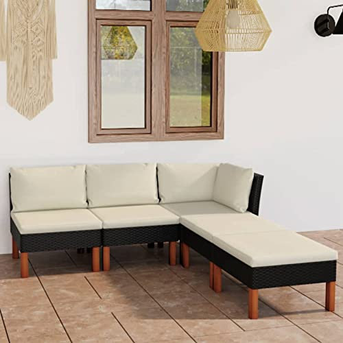 Homgoday 5-TLG. Garten-Lounge-Set mit Kissen Gartenmöbel Set Gartenlounge Sofa Balkon Lounge Sofa Ecksofa Garten Sitzgruppe Balkonmöbel Gartengarnitur Poly Rattan Schwarz