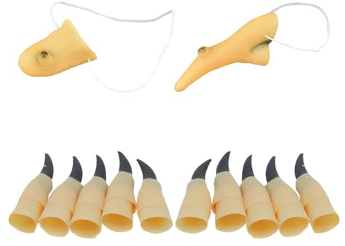 HAICN Hexenkostüm-Set, böse Hexe, Nase und Kiefer, schwarze Finger, Halloween-Kostüm, Requisiten, Hexen-Kostüm, Make-up, Zubehör für Damen, Maskerade, Cosplay, 12-teilig