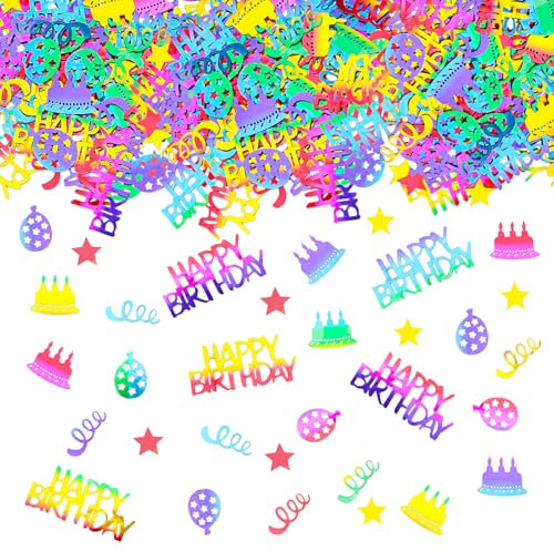 GoldRock Glitzer Happy Birthday Konfetti Tischdeko Geburtstag,Bunt Konfetti Geburtstag Groß,100 Stk Bunt Streudeko Geburtstage,Happy Birthday Deko Luftschlangen,Geburtstagsdeko Tisch Mann Frau