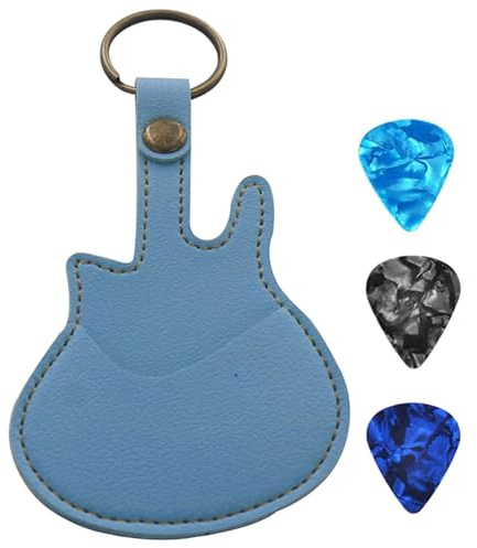 SPONGL Tragetasche für Plektren, Gitarrenplektren-Halter mit 3 Plektren, PU-Leder-Plektrum-Tasche und Plektrum-Tragetasche mit Schlüsselanhänger für Gitarre, Bass, Ukulele