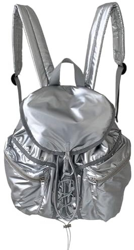 YENVWG Damen-Rucksack, Reiserucksack, koreanischer Stil, PU-Leder, lässiger Tagesrucksack, Studenten-Schulrucksack, silber