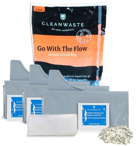 Cleanwaste Go with the Flow Disposable Urinal Bag (Single Pack) - Portable Bladder Relief - No Odors or Leaks - Kit Includes 3 Bags with Gelling Powder, 3 Hand Wipes, & Toilet Paper