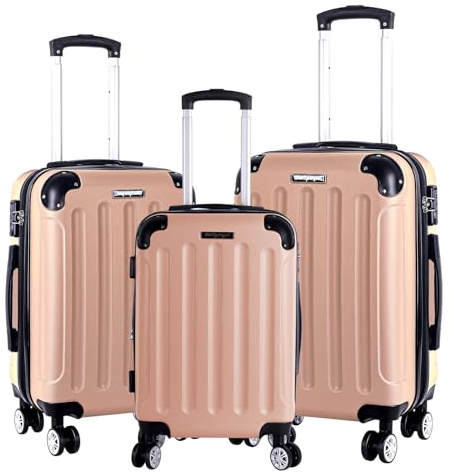 3er Kofferset - Robuste ABS- Hartschalenkoffer, TSA-Zahlenschloss, erweiterbare Kapazität - in M, L, XL - Eckenschutz, 360° drehbare, leise Doppelräder & Teleskopgriff, Handgepäcktauglich & stapelbar