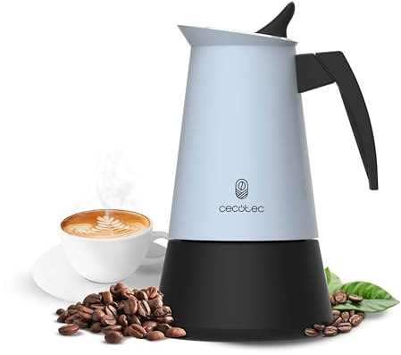 Cecotec Cafetière Italienne Piccolina 400 Blue. Capacité 200 ml pour 4 tasses,Design élégant en acier,Filtre en acier inoxydable,Convient à toutes les surfaces,Soupape de sécurité, Joint en silicone