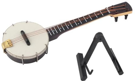 Gsycle Modèle de Banjo Miniature, Instruments de Musique Miniatures réalistes, Accessoires de Maison de poupée avec boîte de Rangement de Support pour la décoration de Jouets