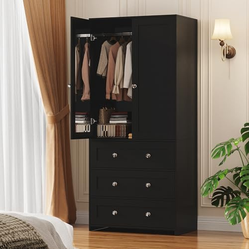 VOWNER 71 Tall Armoire Wardrobe Closet with Drawers and Mirror