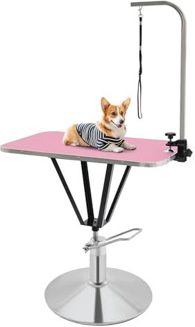 LENDISIY Hydraulischer Hundepflegetisch, Höhenverstellbar Trimmtisch Tierpflegetisch Schertisch Pflegetisch, Hydraulisch Anhebbarer Tierpflegetisch für Hunde Katze (Rosa+Schwarz+Silber)