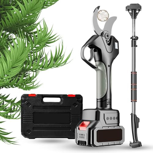 Tijeras de podar eléctricas con pértiga, podadora telescópica de 210 cm, hoja de acero con alto contenido de carbono que corta ramas de 40 mm de grosor, podadora de árboles a batería,1battery