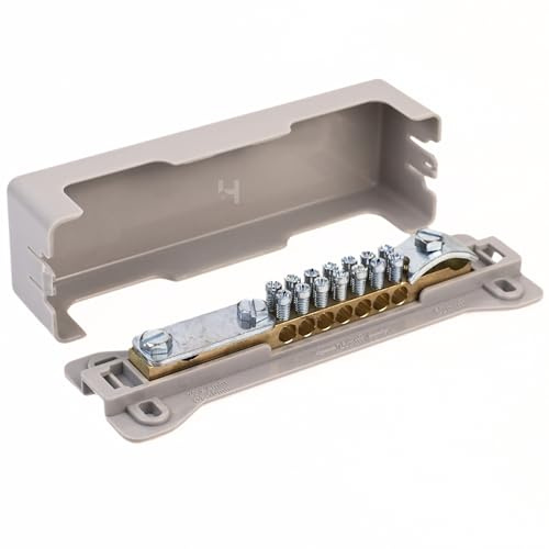 HausHeld® Potentialausgleichsschiene 14-polig | Erdungsschiene aus Edelstahl & Messing vernickelt | Blitzschutz | Für Flachband 30x4mm, Runddraht 8–10mm, 16/25mm² Leiter | PA-Schiene VDE