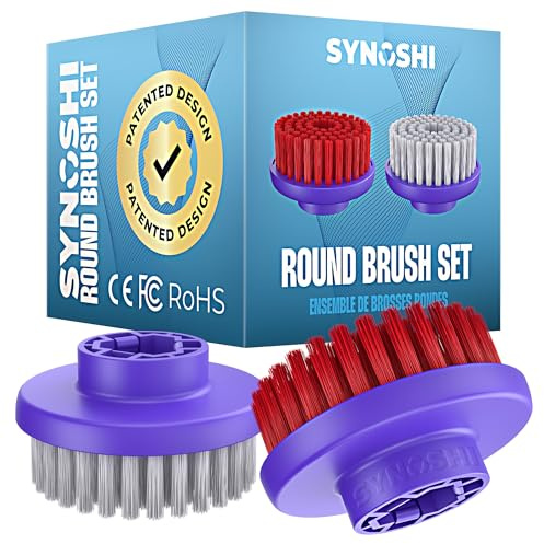 Synoshi Pro Rundbürstenköpfe für Reinigungsbürste, 2er Set | 1 rote & 1 graue Bürste, spülmaschinenfest, für Fliesen, Böden & Gartenmöbel