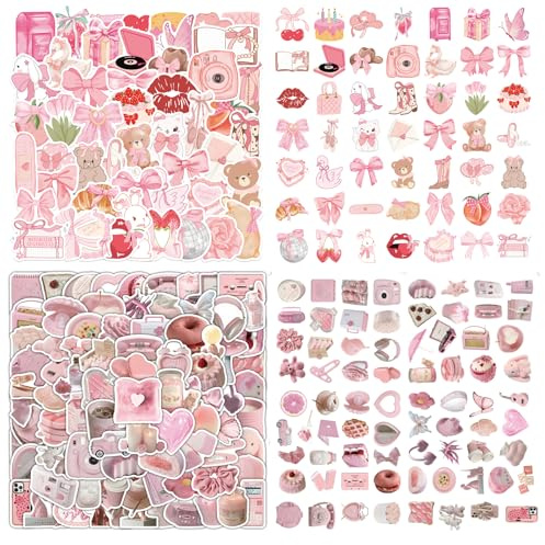 150PCS Pink Stickers, Cute Stickers, Preppy Stickers, Aesthetic Stickers for Girls, Coquette Stickers for Laptop, Water Bottle, Phone, DIY Craft Decor, Girly Stickers for Teens and Adults