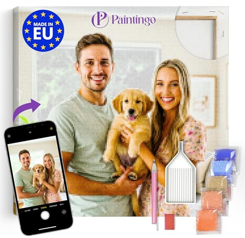 PAINTINGO Diamond Painting eigenes Foto 60x80 cm - Geschenk Erwachsene | Mit Keilrahmen, 25% Extra-Diamanten, 5D Harzsteine, Komplett-Set mit Zubehör, Made in EU, Ideal als Geschenk & Wanddeko