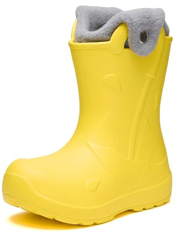 Ladeheid x Camminare Stivaletti Pioggia Bambino in EVA Rinforzata Termici, Invernali Stivali Pioggia Bambina Calzino Interno con Bottoni, Scarpe Bambino LA-CA-21 (Giallo, 34/35 EU)