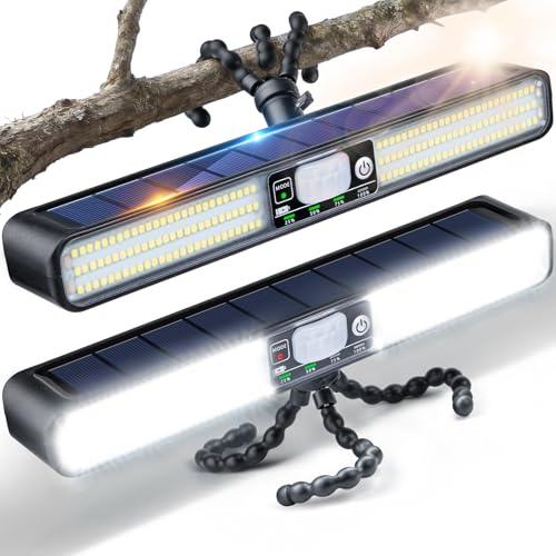 Jeebel Lot de 2 Lampe Solaire Extérieur 28cm 1200LM Lumiere Solaire à Trépied Flexible avec Détecteur Mouvement, 160LED/5Mode/IP65, Projecteur Rechargeable Extérieur pour Camping Jardin Garage Clôture